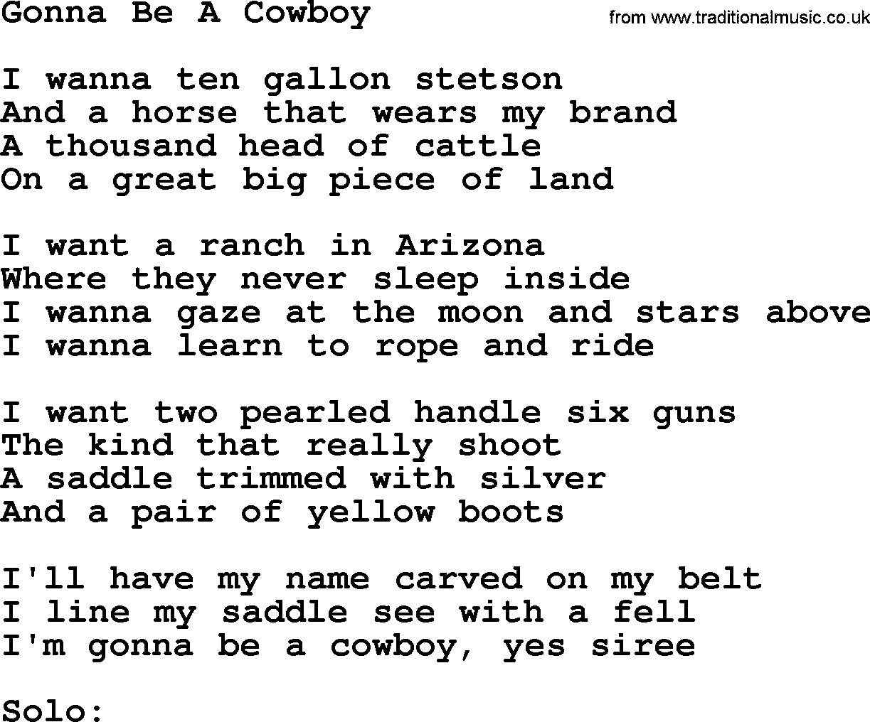 Marty Robbins song: Gonna Be A Cowboy, lyrics
