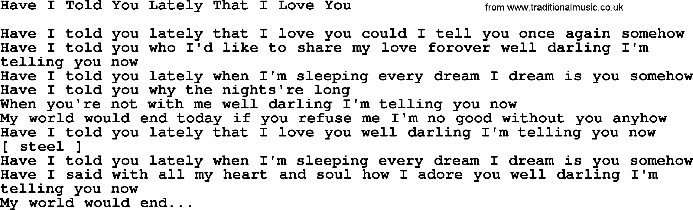 Marty Robbins song: Have I Told You Lately That I Love You, lyrics