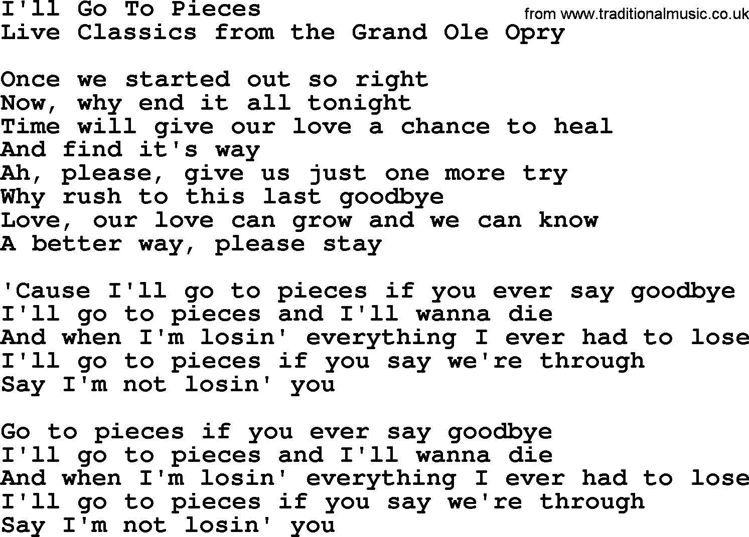 Marty Robbins song: I'll Go To Pieces, lyrics