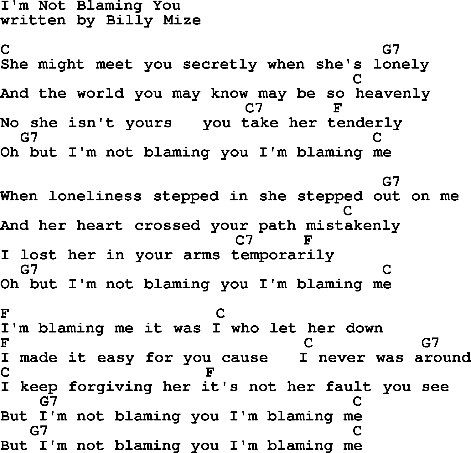 Marty Robbins song: I'm Not Blaming You, lyrics and chords