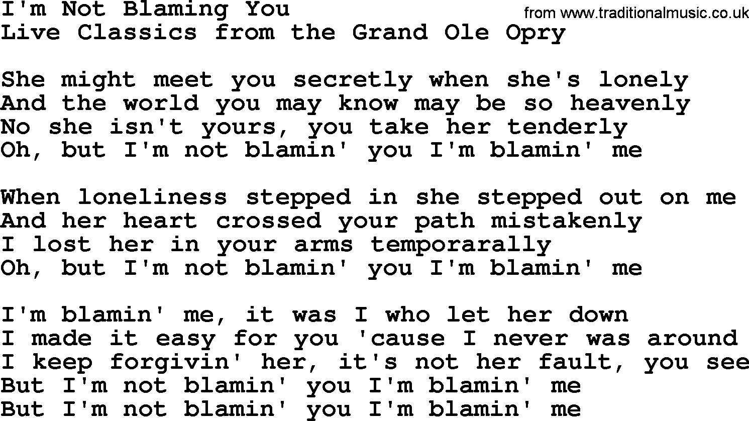 Marty Robbins song: I'm Not Blaming You, lyrics