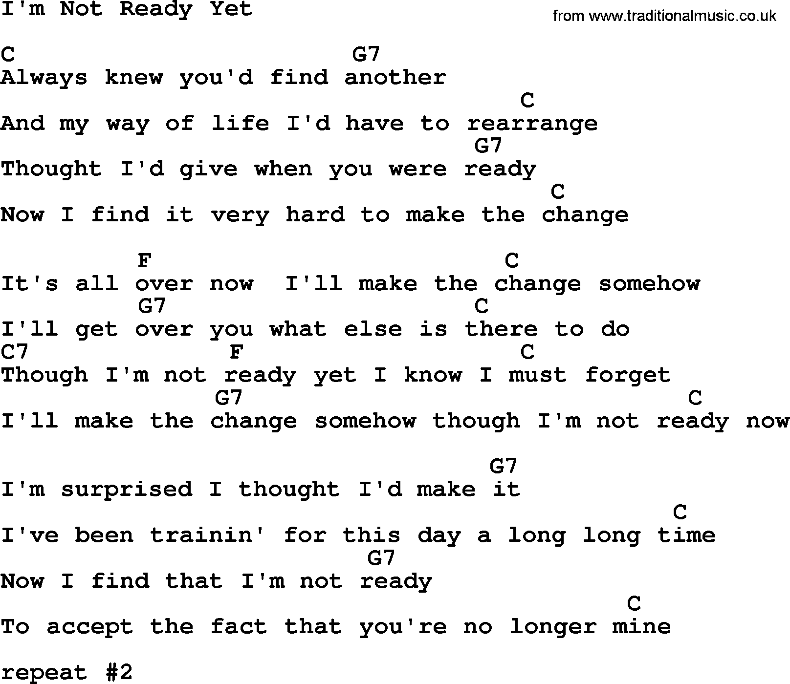 Marty Robbins song: I'm Not Ready Yet, lyrics and chords