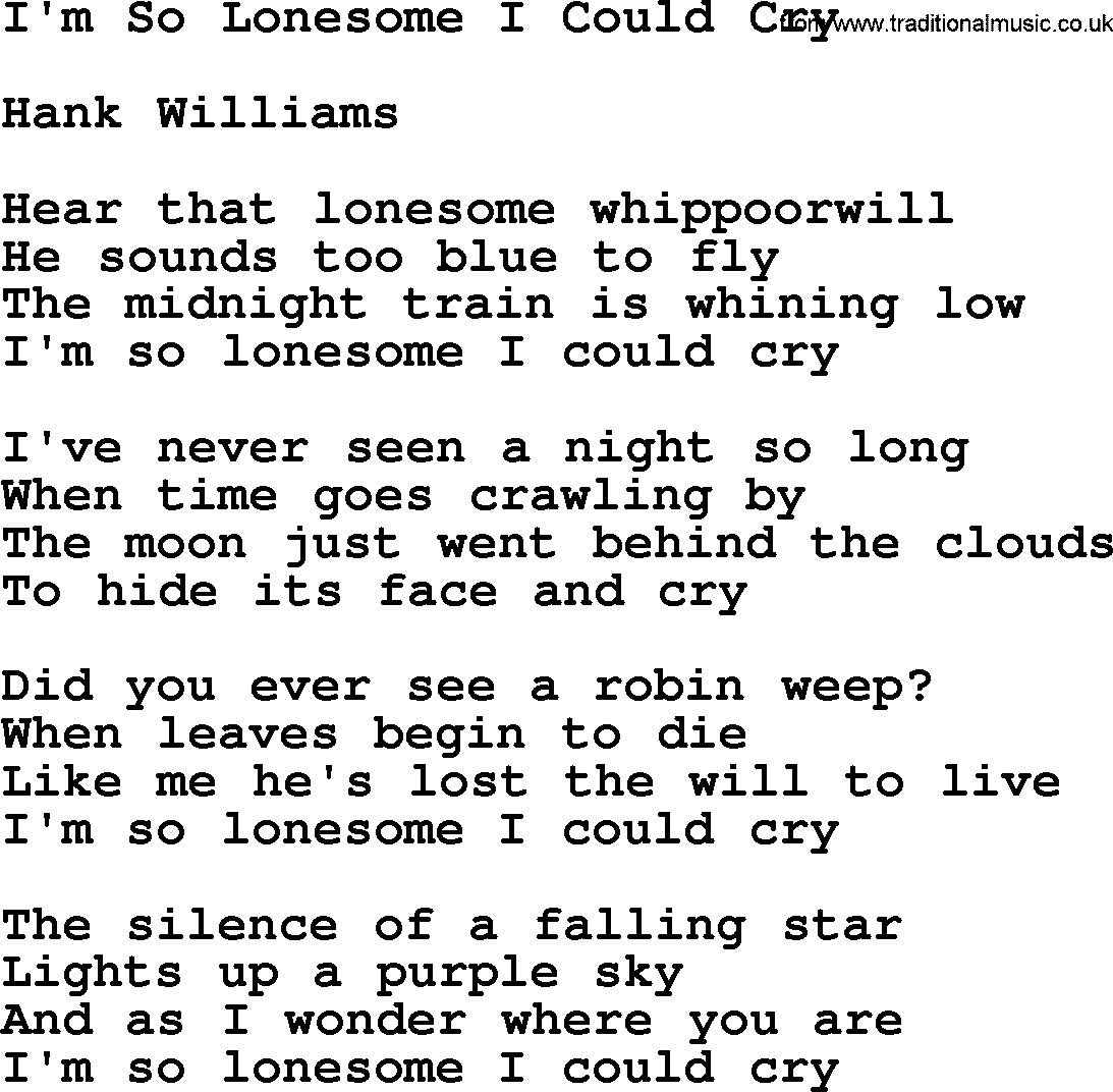 Marty Robbins song: I'm So Lonesome I Could Cry, lyrics