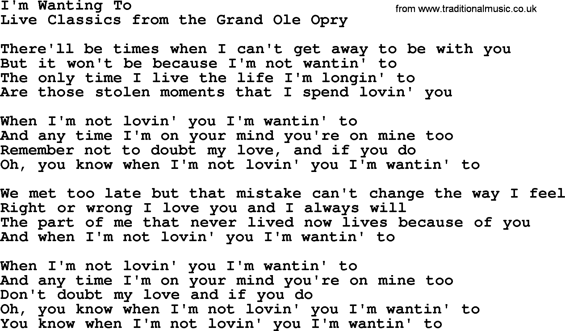 Marty Robbins song: I'm Wanting To, lyrics