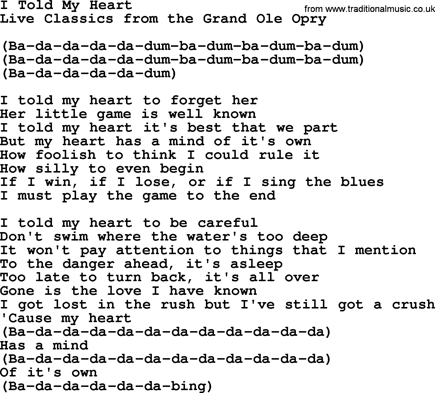 Marty Robbins song: I Told My Heart, lyrics