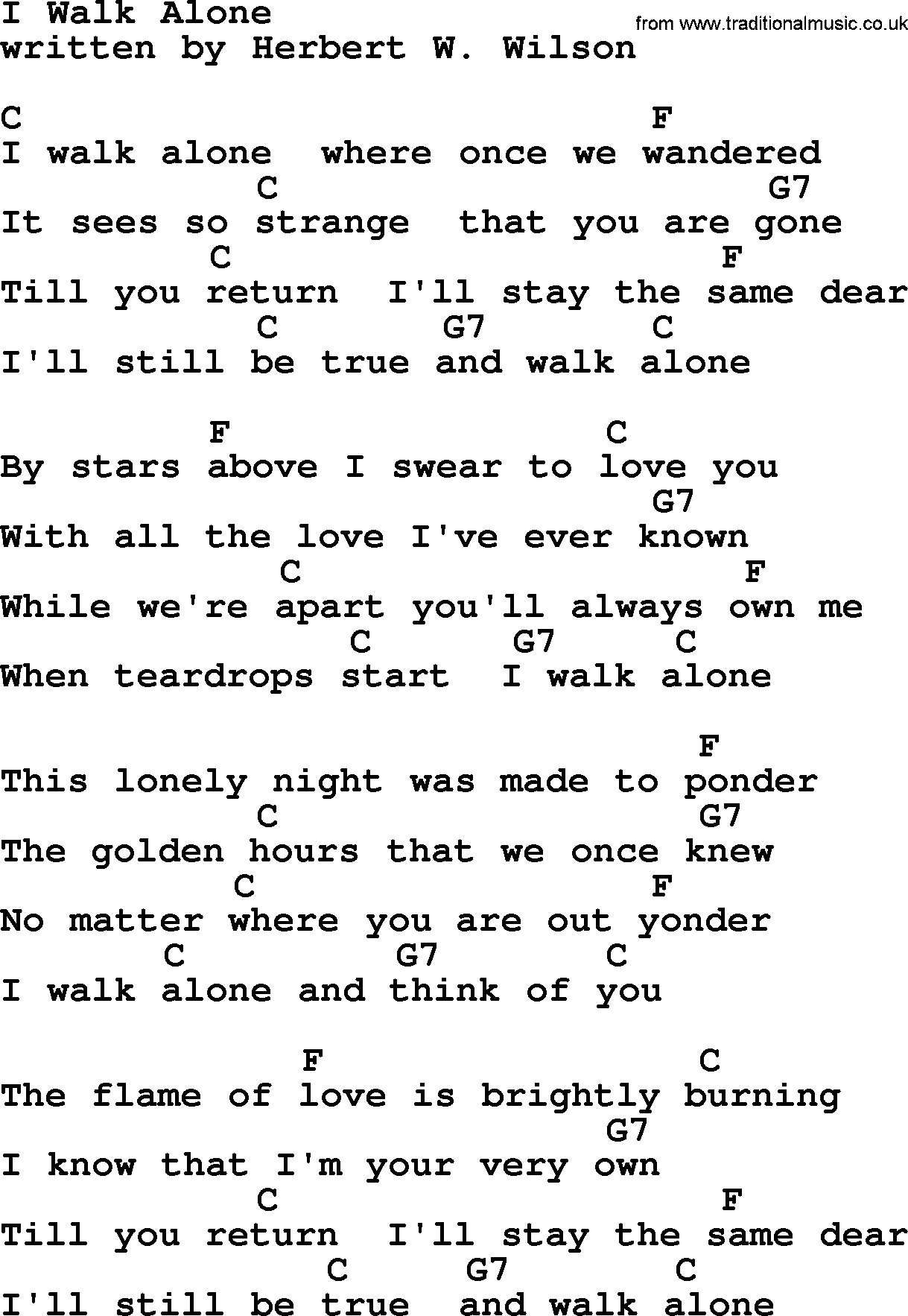 Marty Robbins song: I Walk Alone, lyrics and chords