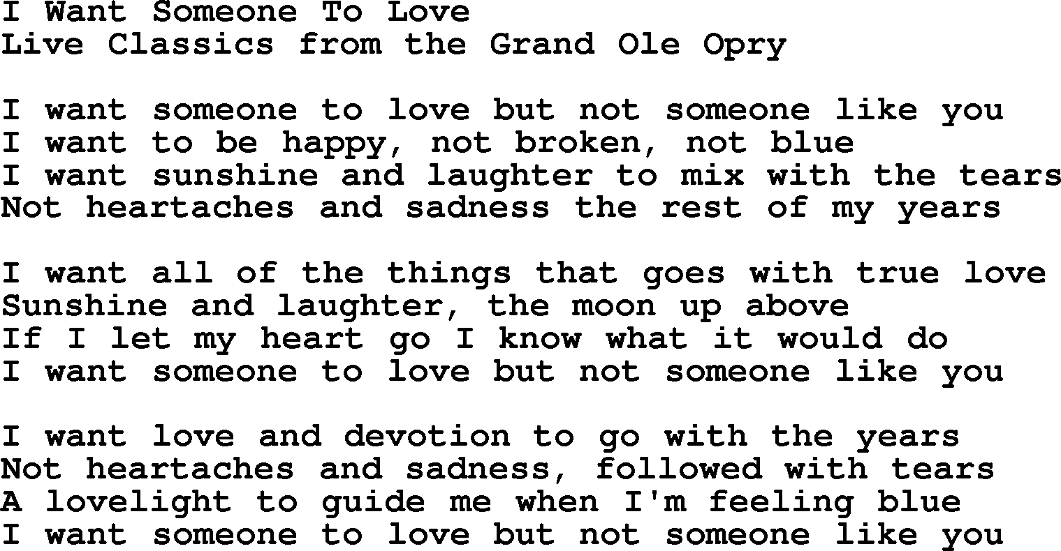 Marty Robbins song: I Want Someone To Love, lyrics