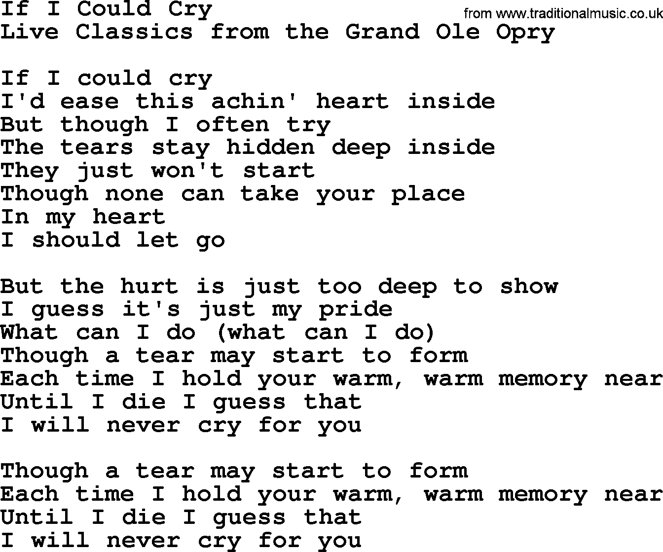 Marty Robbins song: If I Could Cry, lyrics