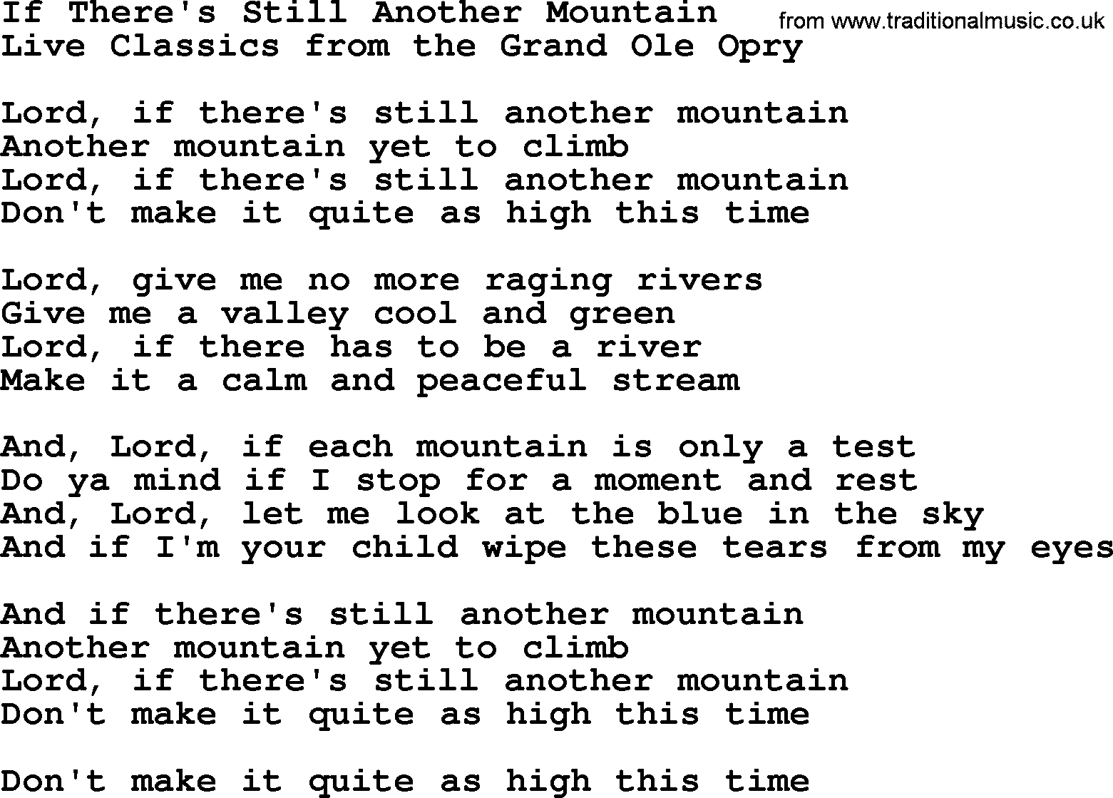 Marty Robbins song: If Theres Still Another Mountain, lyrics