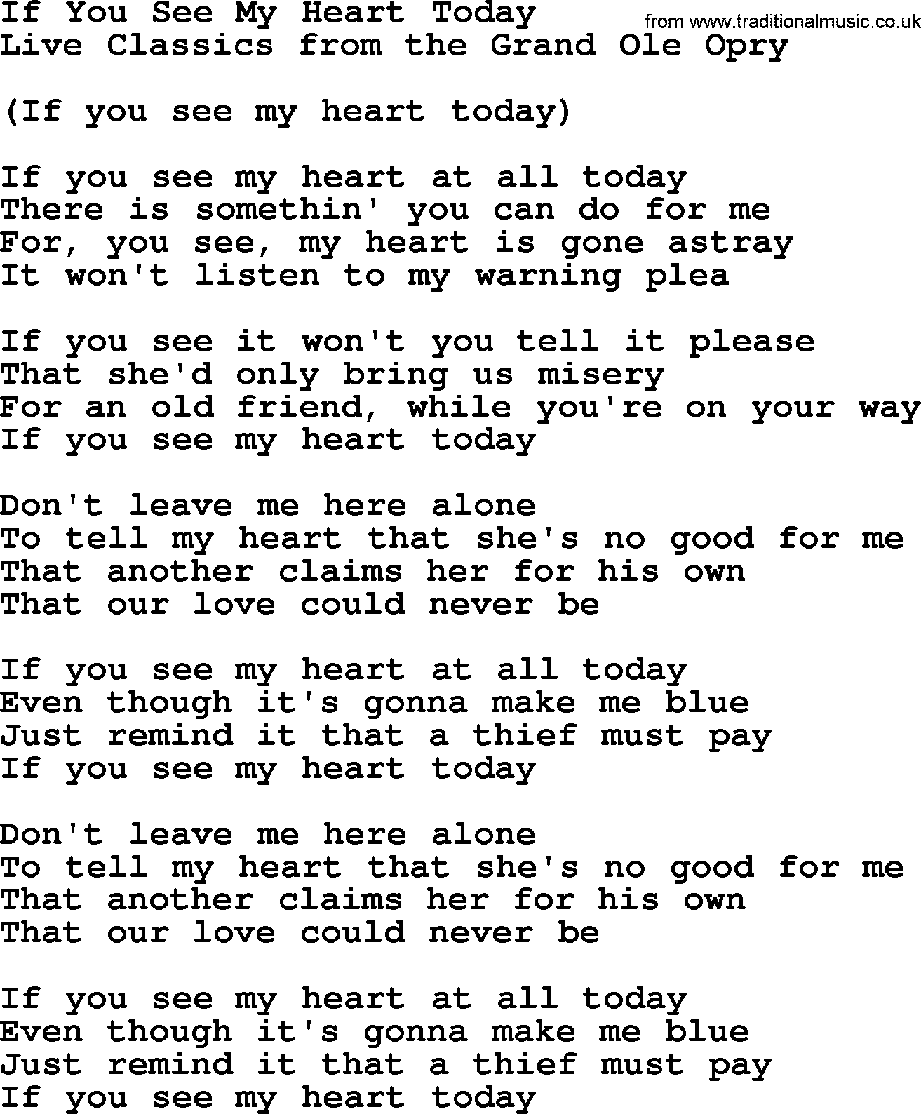Marty Robbins song: If You See My Heart Today, lyrics