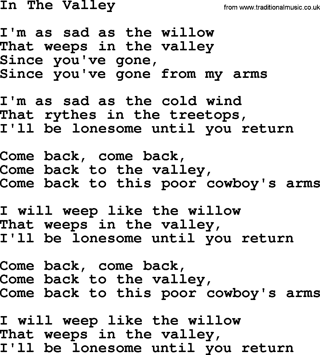 Marty Robbins song: In The Valley, lyrics