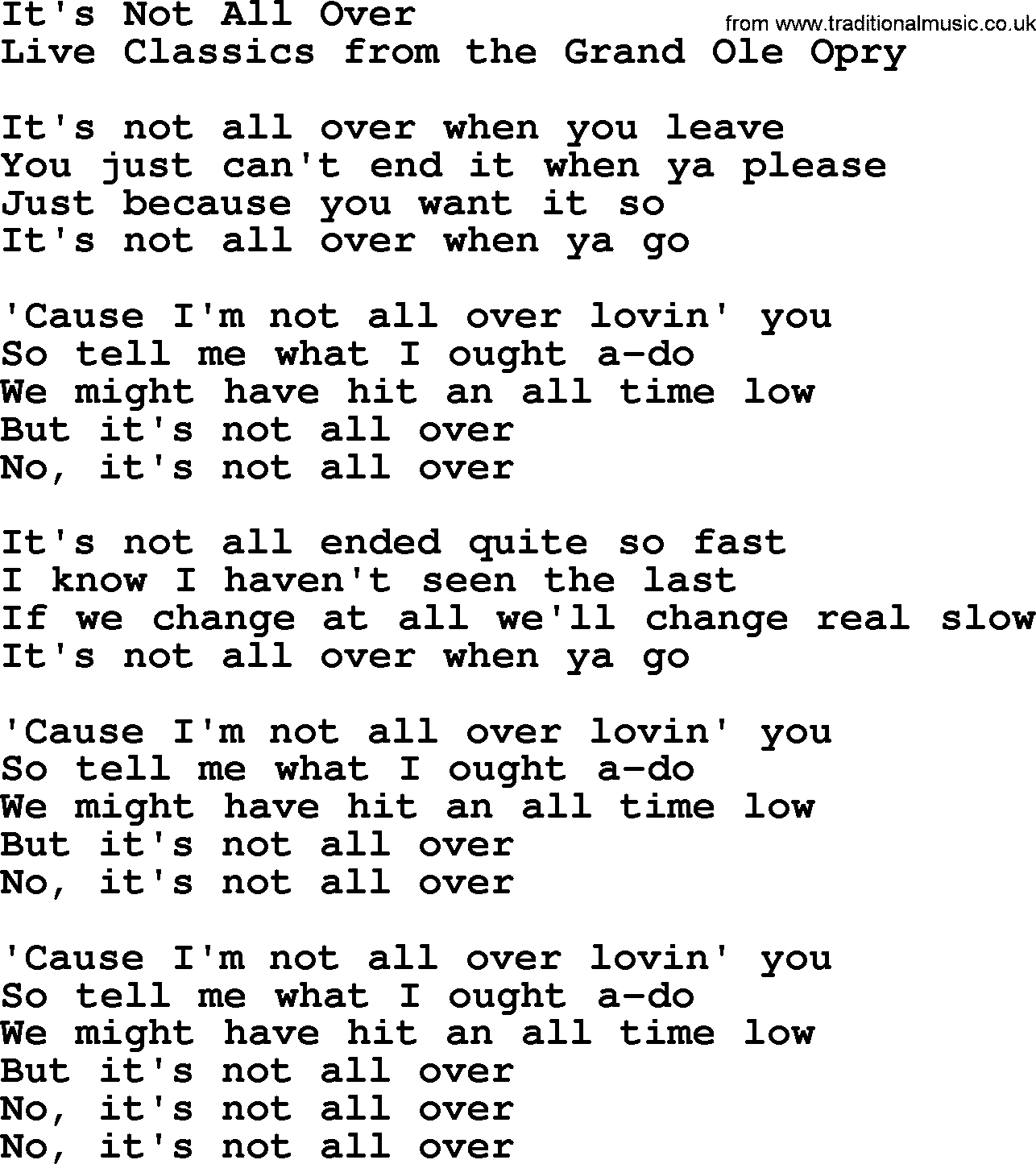 Marty Robbins song: It's Not All Over, lyrics