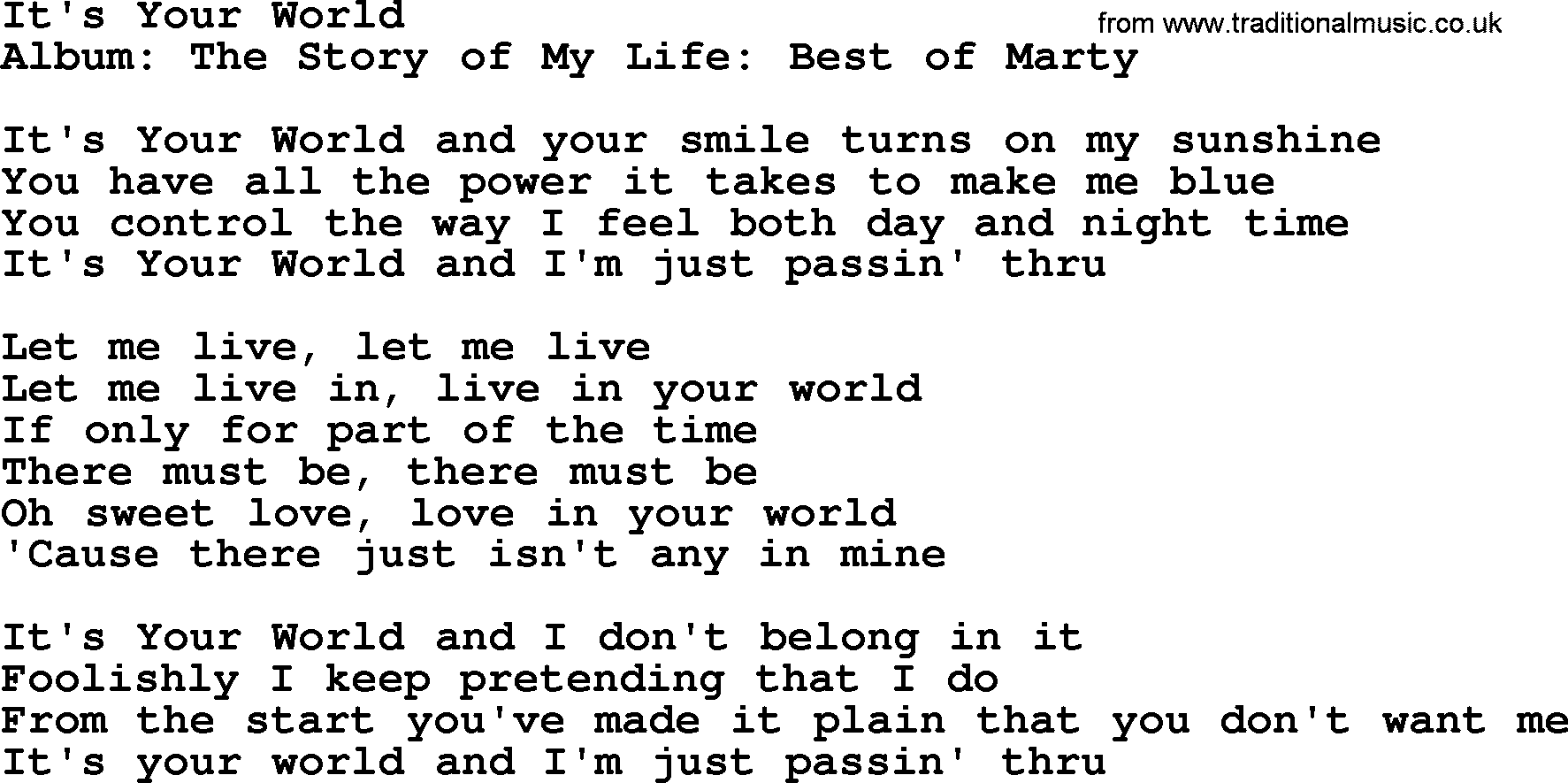 Marty Robbins song: It's Your World, lyrics