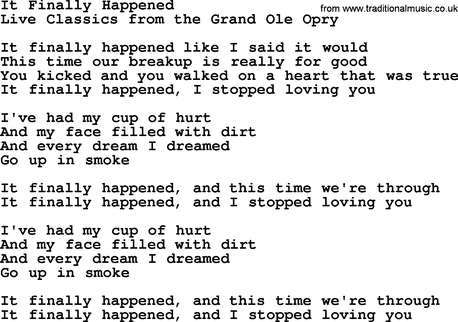 Marty Robbins song: It Finally Happened, lyrics