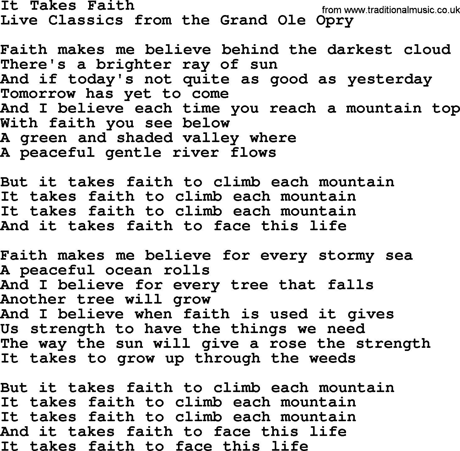 Marty Robbins song: It Takes Faith, lyrics