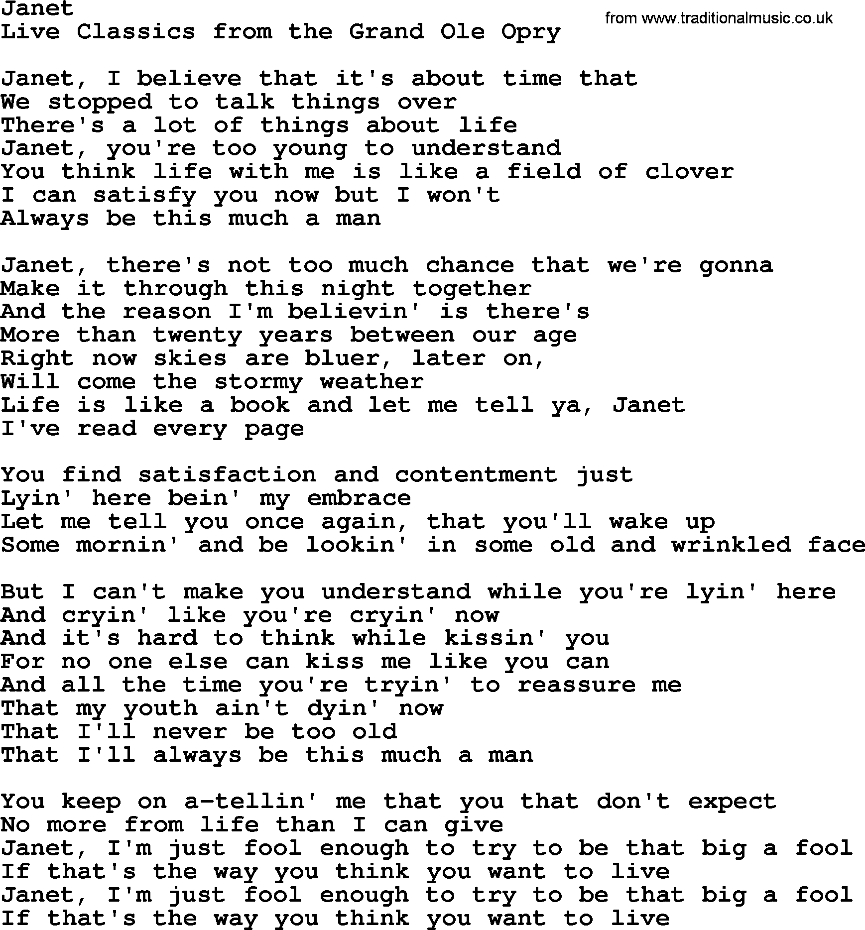 Marty Robbins song: Janet, lyrics