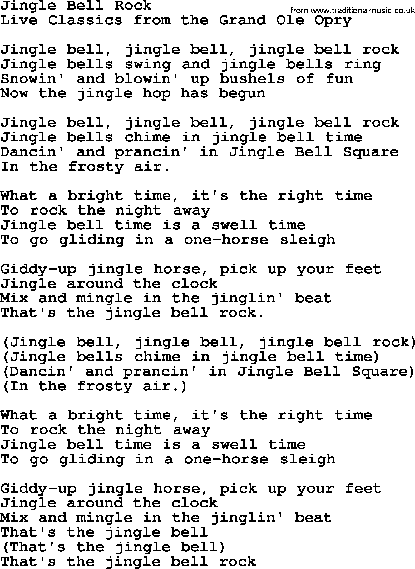 Jingle Bell Rock, by Marty Robbins lyrics