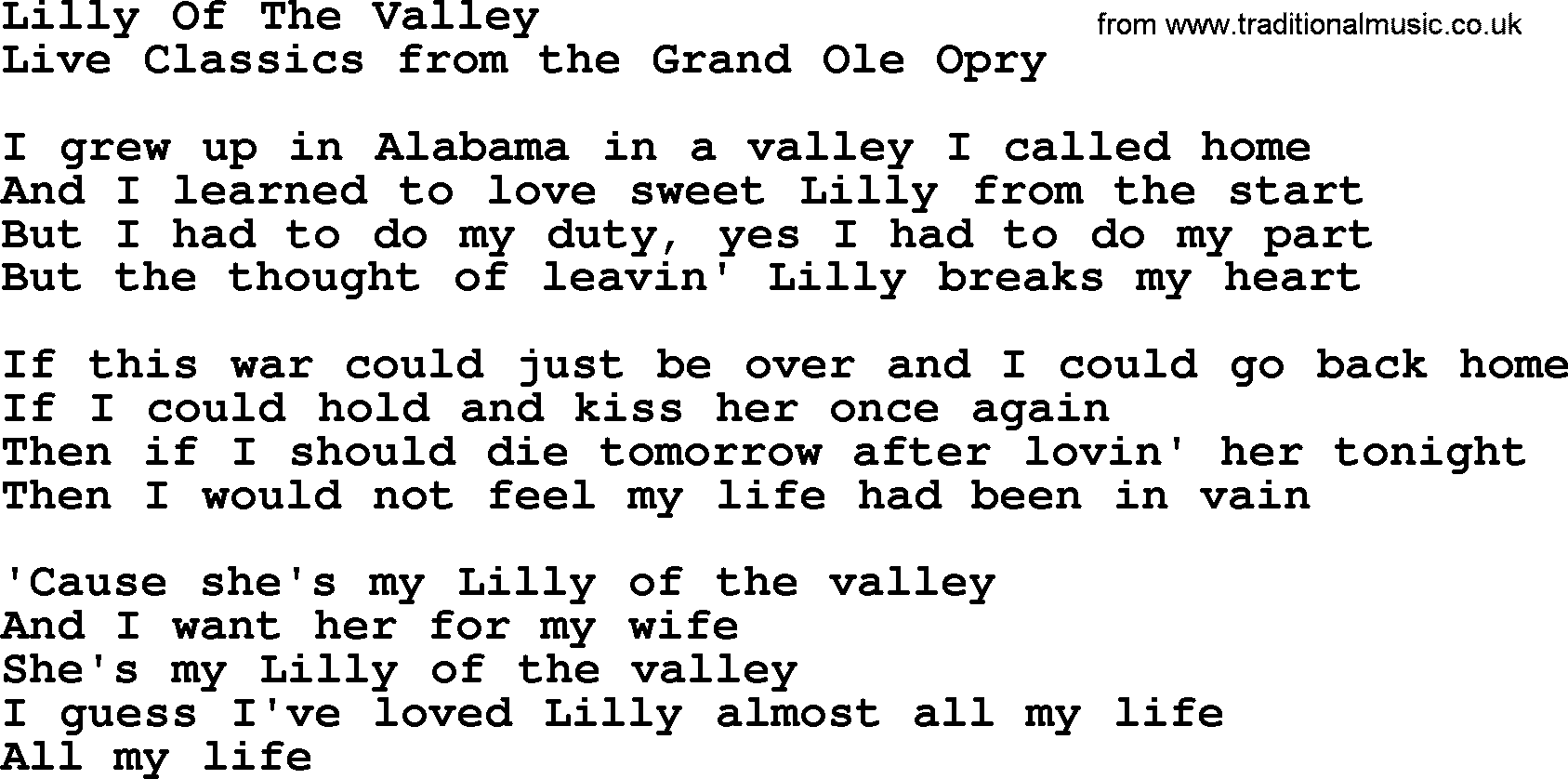 Marty Robbins song: Lilly Of The Valley, lyrics