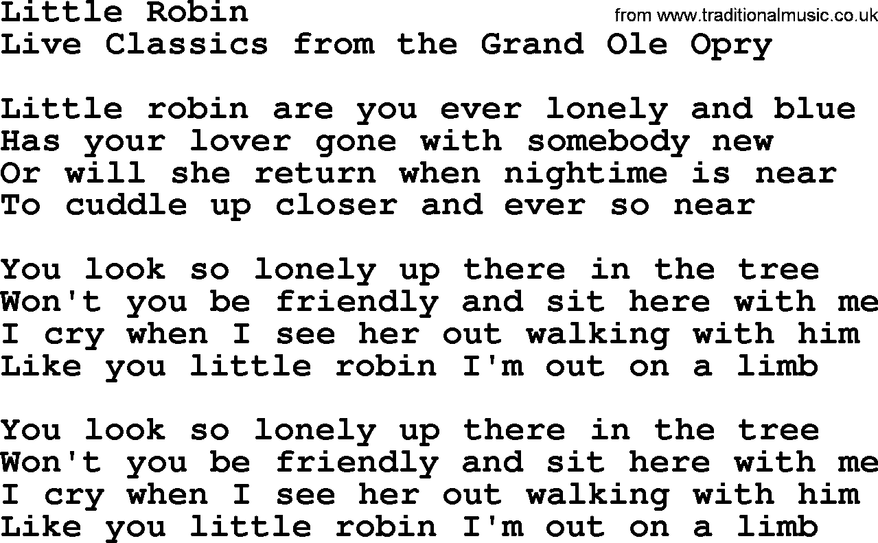 Marty Robbins song: Little Robin, lyrics