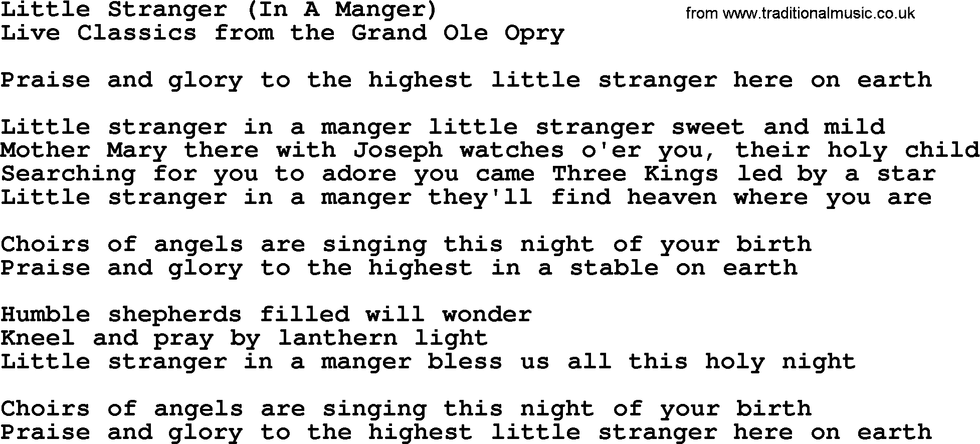 Marty Robbins song: Little Stranger In A Manger, lyrics