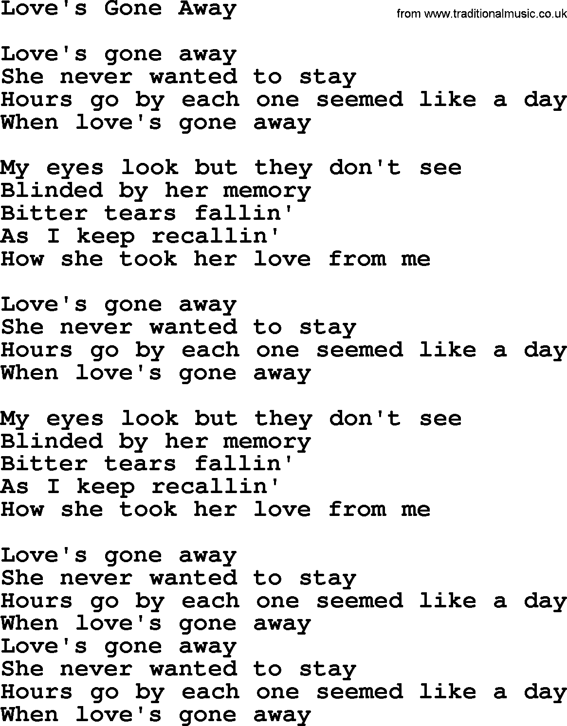 Marty Robbins song: Loves Gone Away, lyrics