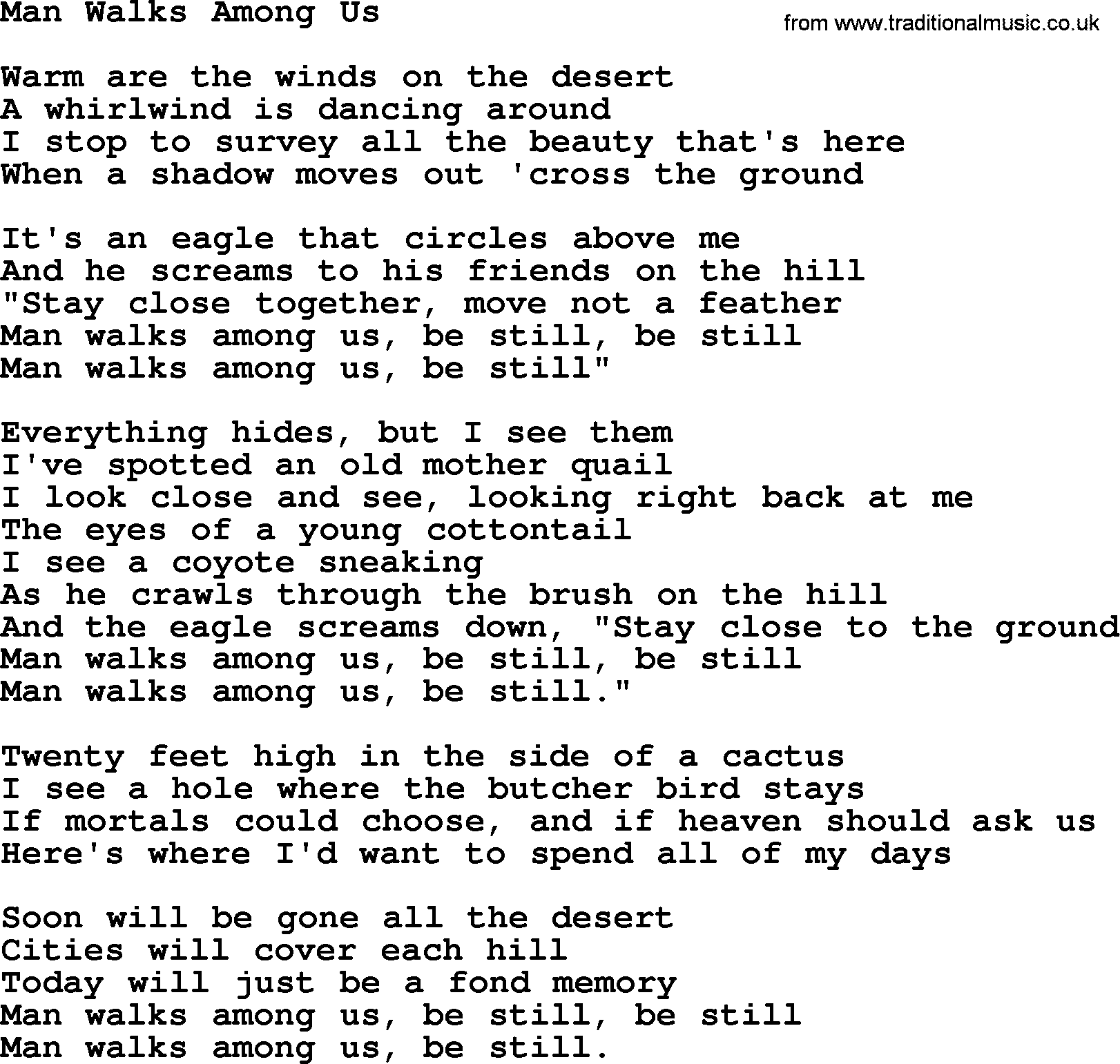 Marty Robbins song: Man Walks Among Us, lyrics