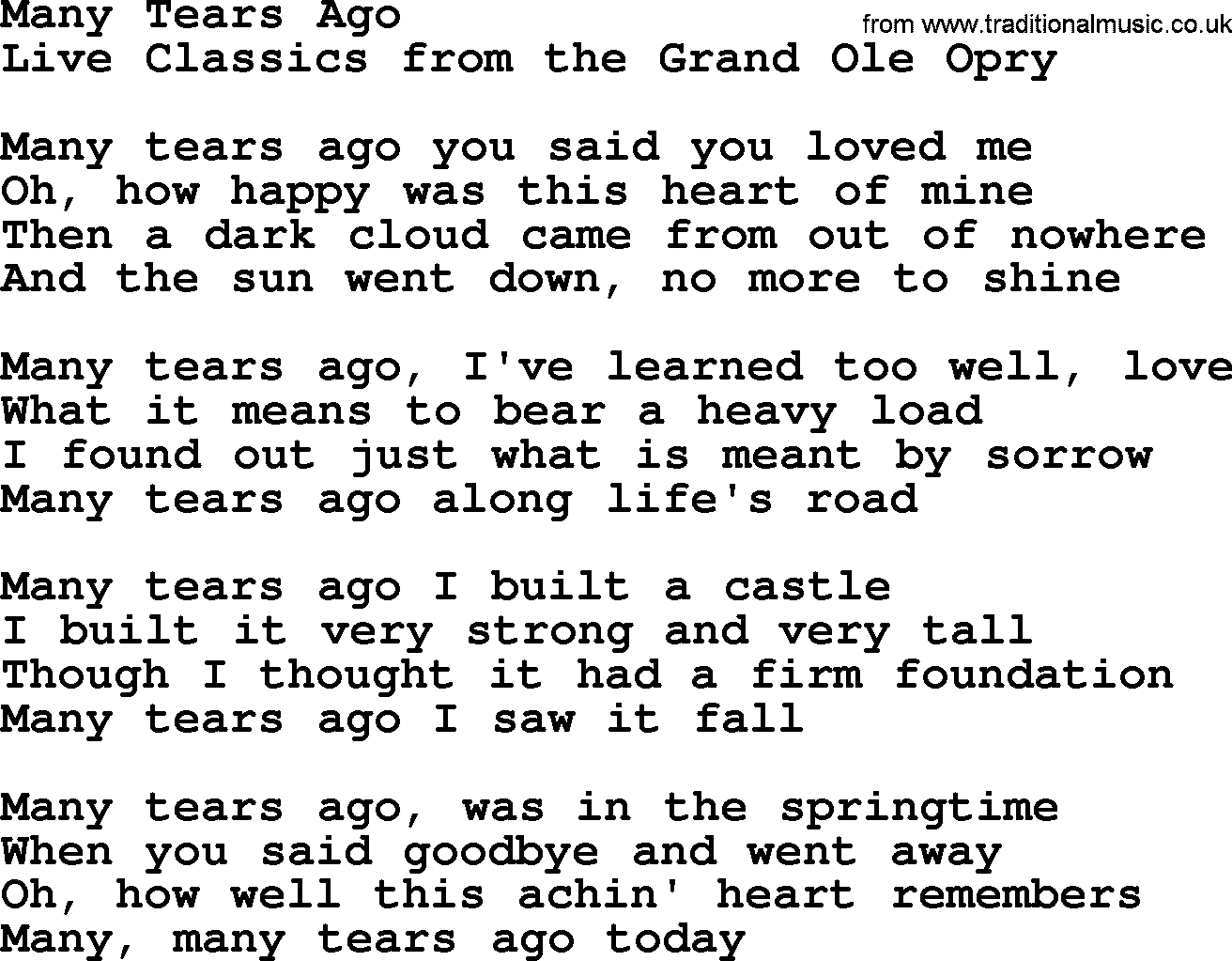Marty Robbins song: Many Tears Ago, lyrics