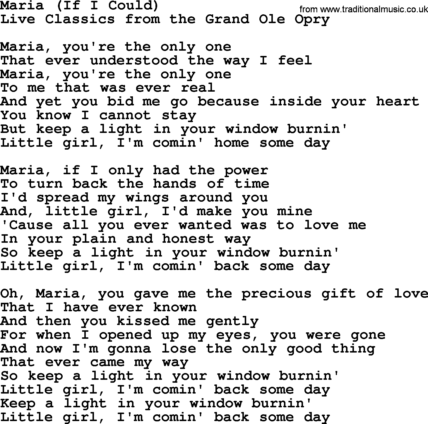 Marty Robbins song: Maria If I Could, lyrics