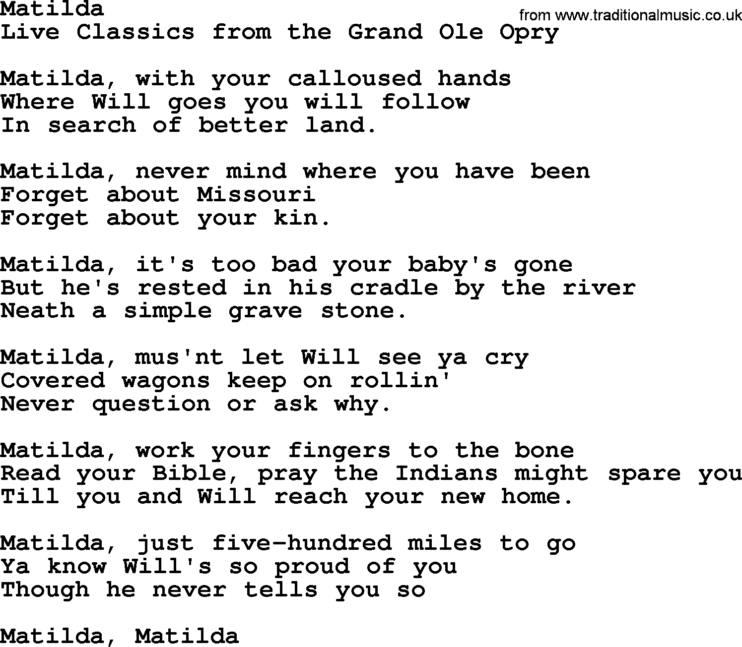 Marty Robbins song: Matilda, lyrics