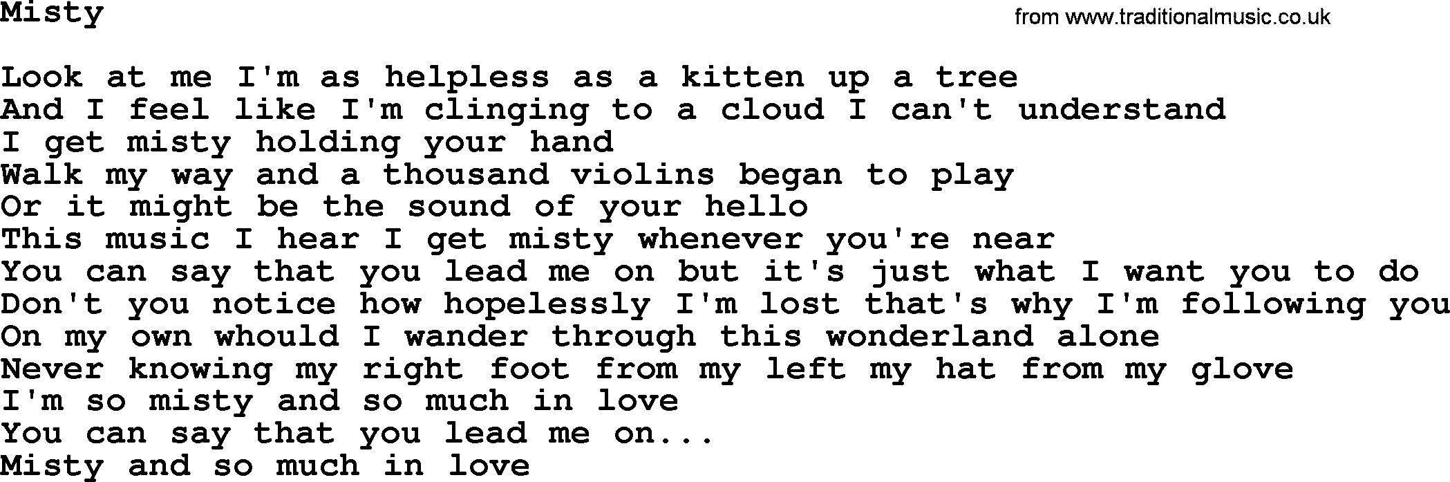 Marty Robbins song: Misty, lyrics