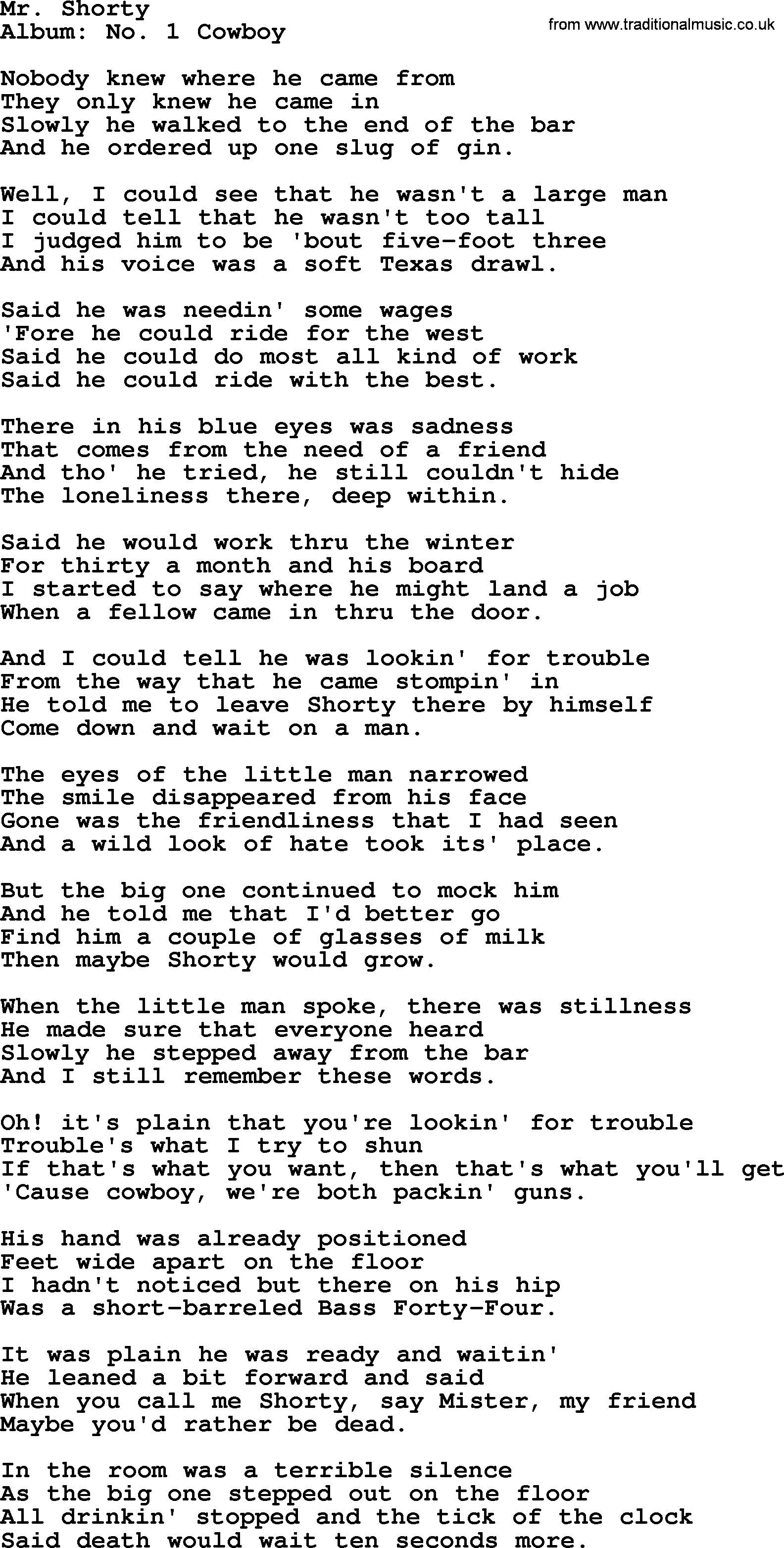 Marty Robbins song: Mr Shorty, lyrics