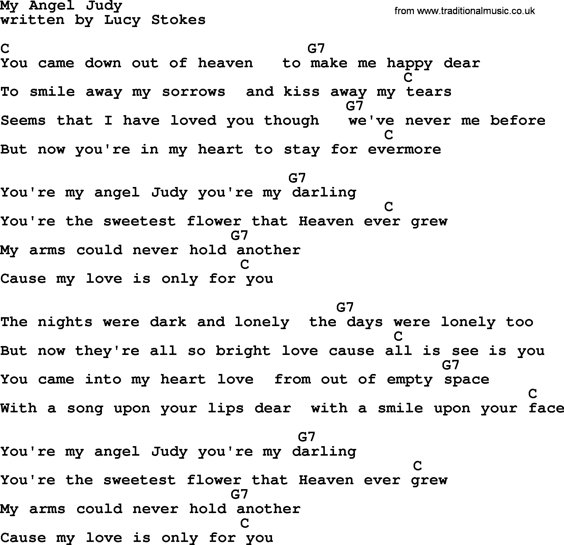 Marty Robbins song: My Angel Judy, lyrics and chords