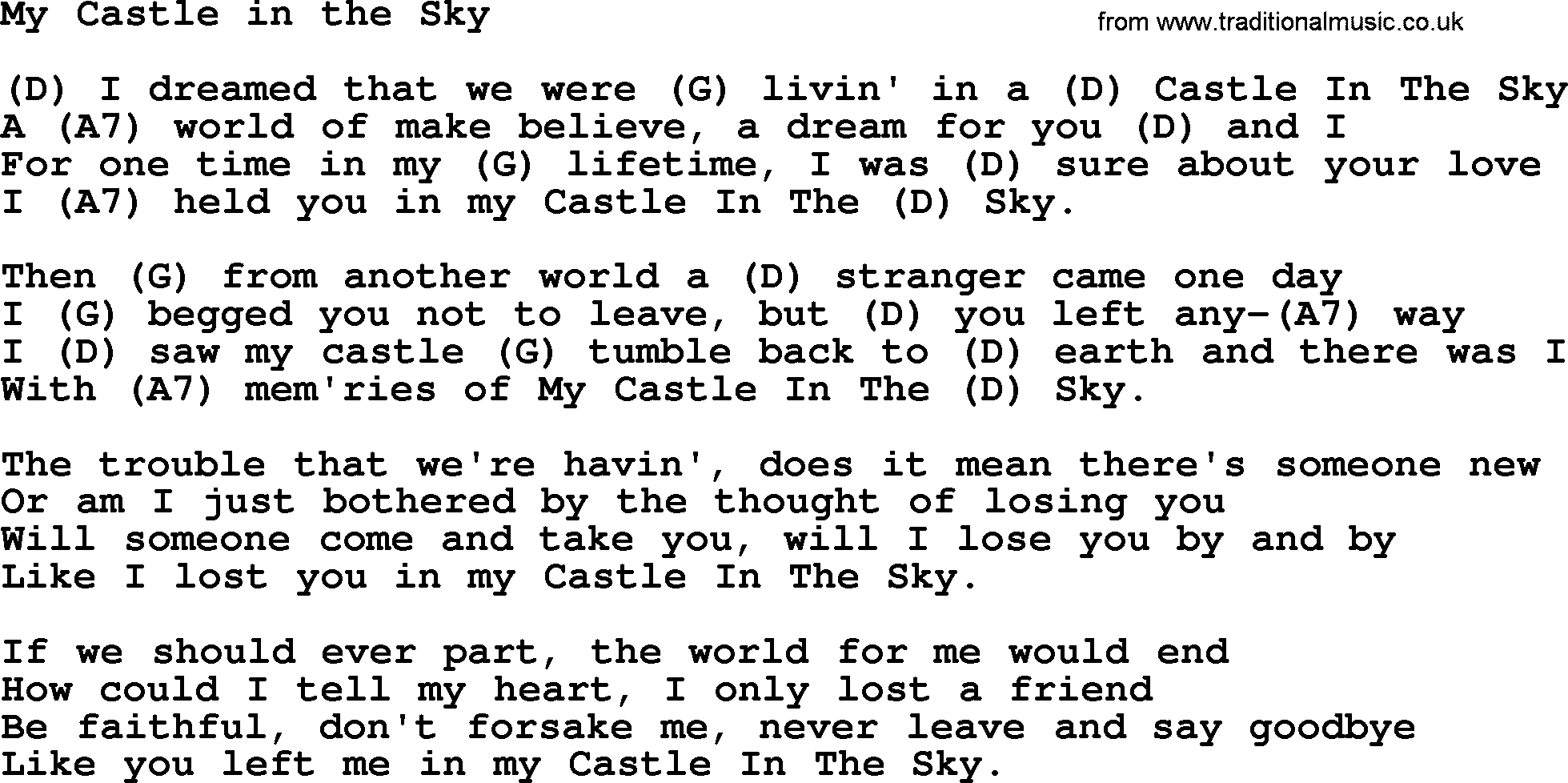 Marty Robbins song: My Castle in the Sky, lyrics and chords