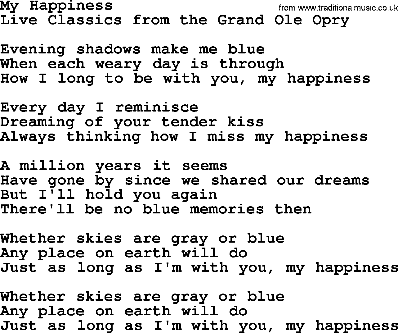 Marty Robbins song: My Happiness, lyrics