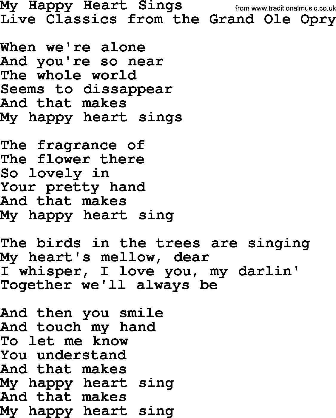 Marty Robbins song: My Happy Heart Sings, lyrics
