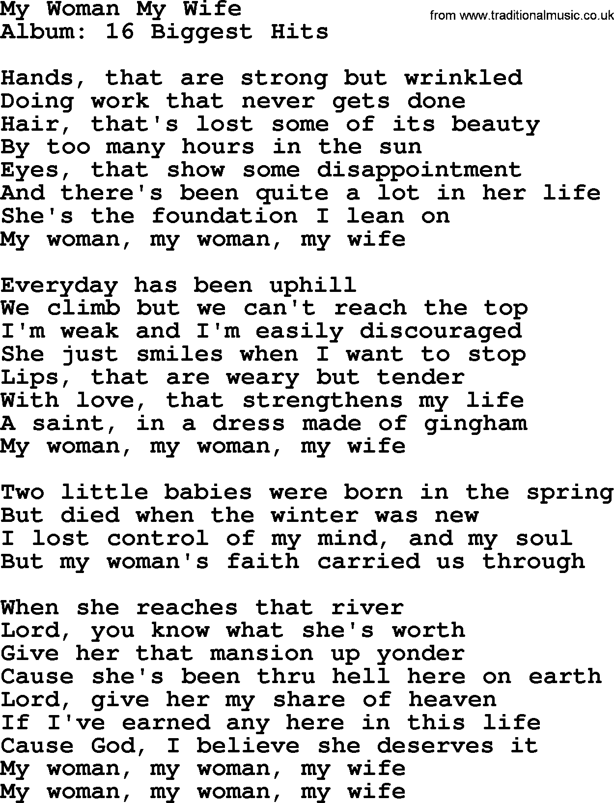 Marty Robbins song: My Woman My Wife, lyrics