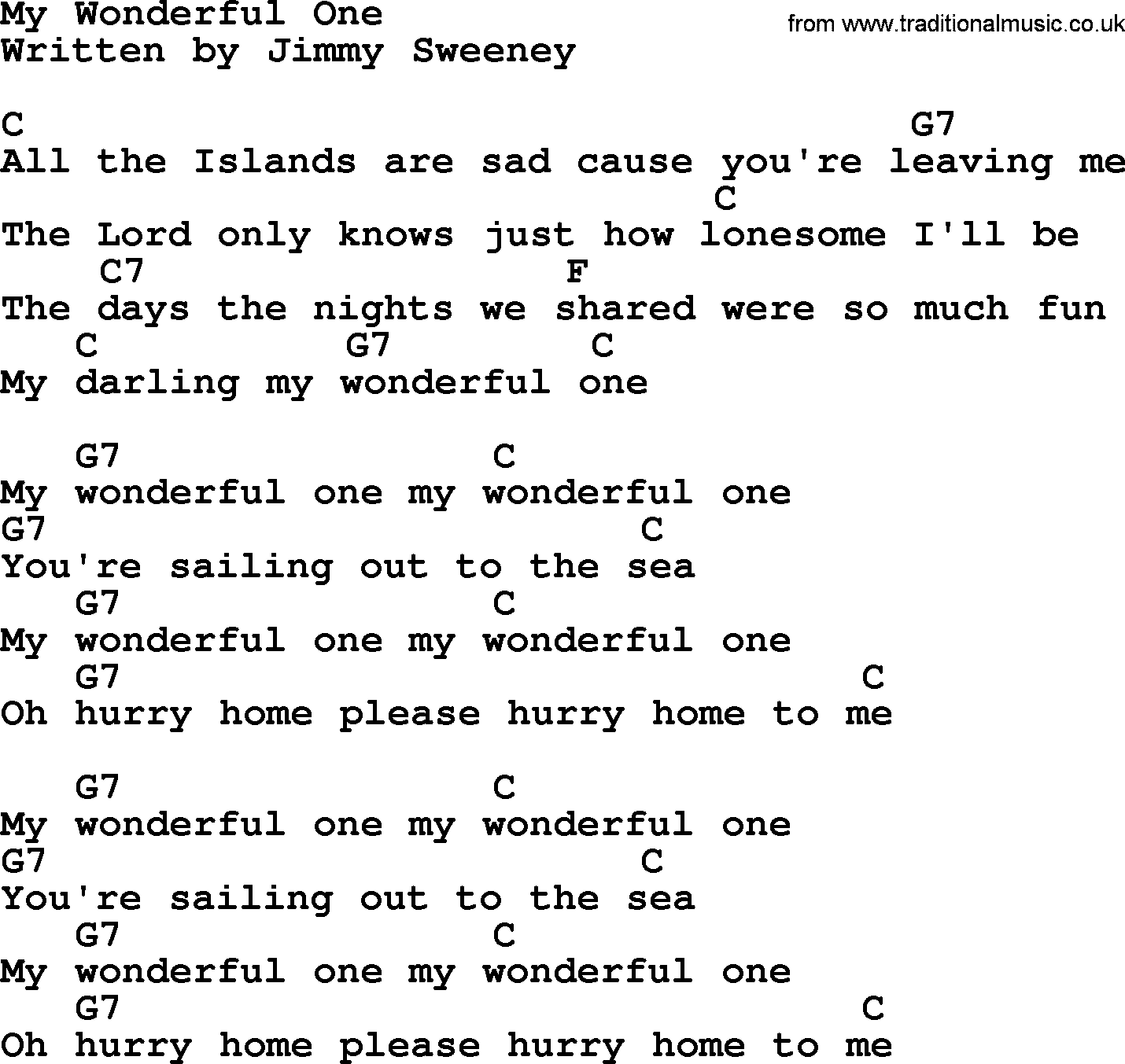 Marty Robbins song: My Wonderful One, lyrics and chords
