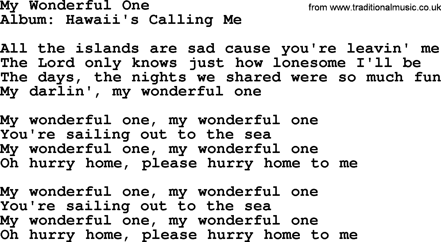 Marty Robbins song: My Wonderful One, lyrics