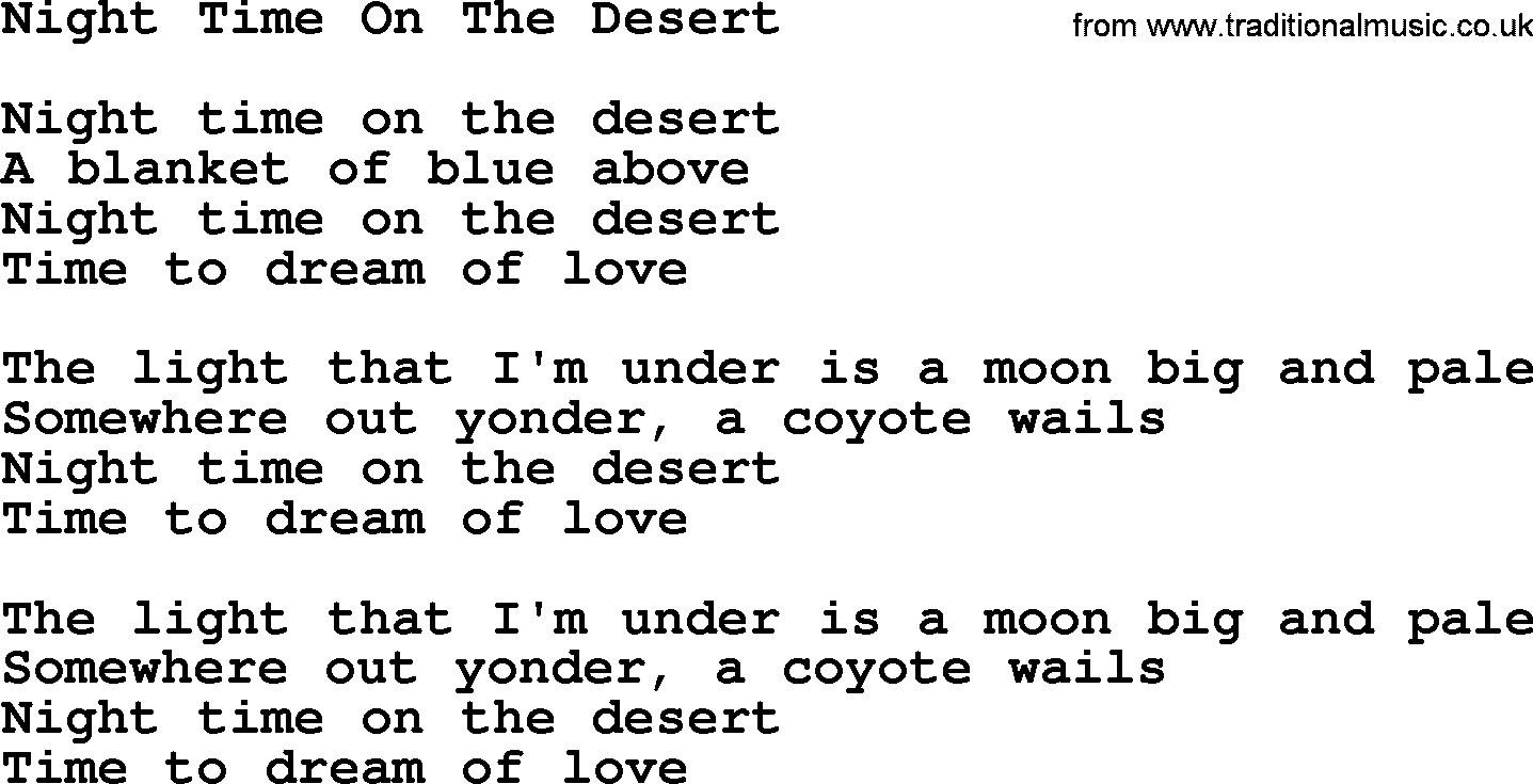 Marty Robbins song: Night Time On The Desert, lyrics