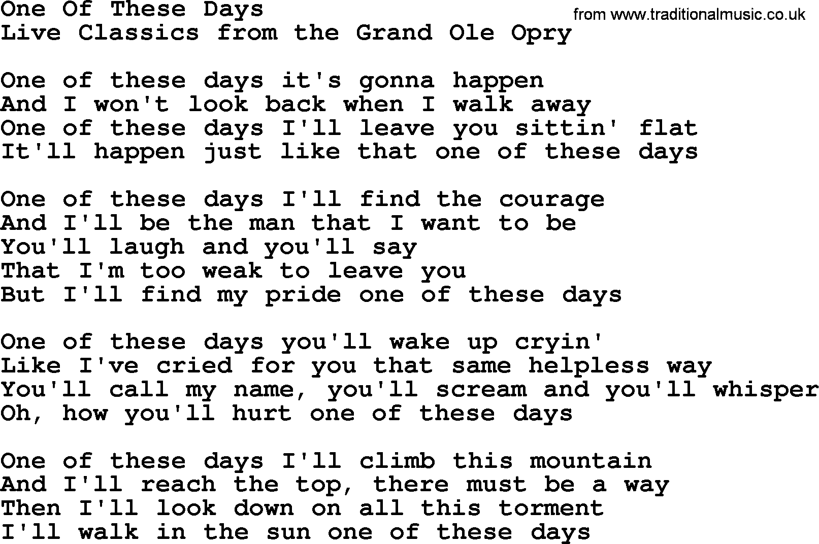 Marty Robbins song: One Of These Days, lyrics