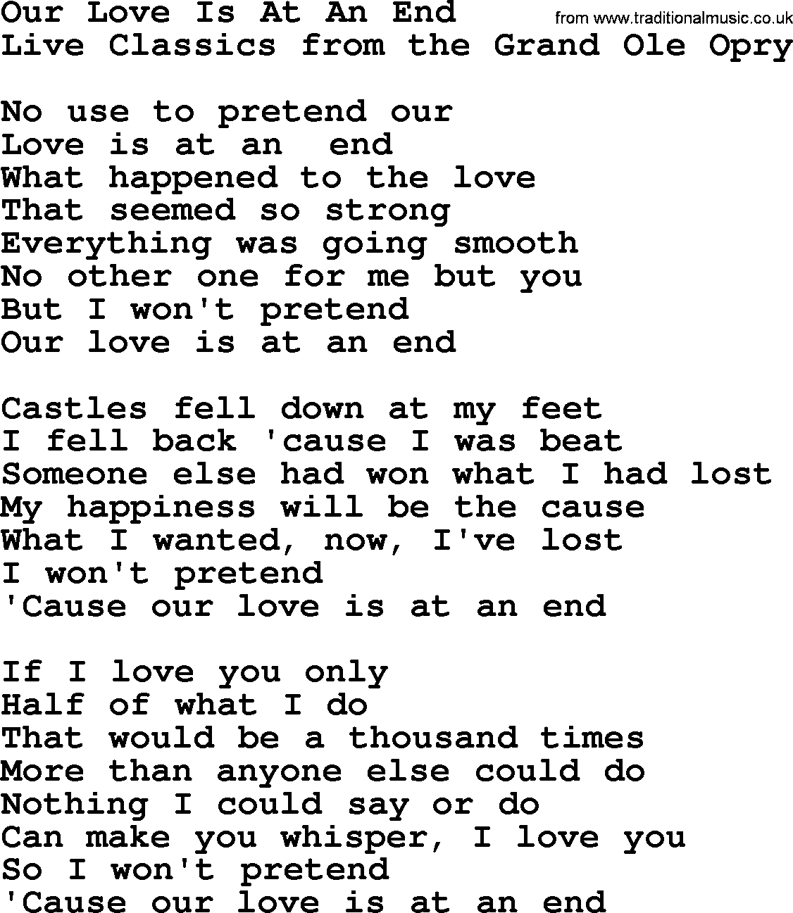 Marty Robbins song: Our Love Is At An End, lyrics
