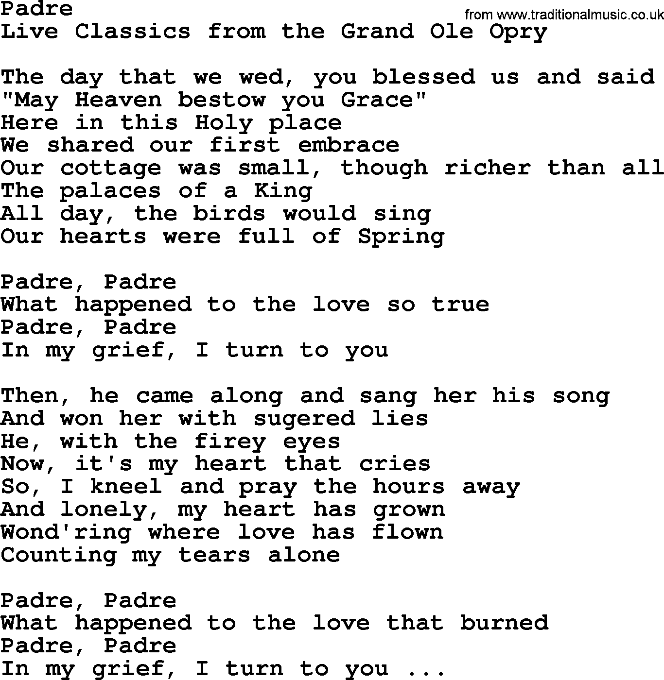 Marty Robbins song: Padre, lyrics