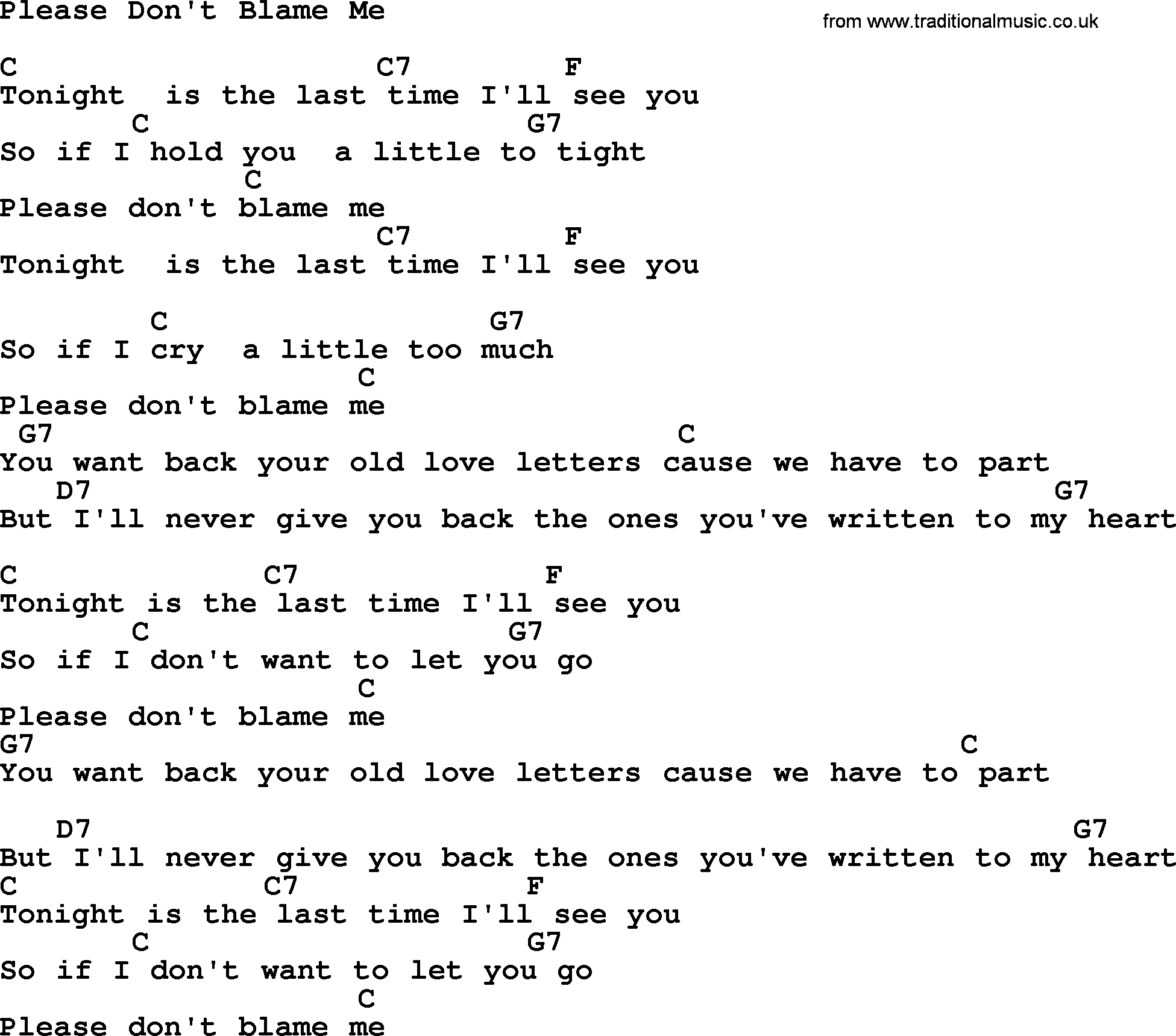 Marty Robbins song: Please Don't Blame Me, lyrics and chords