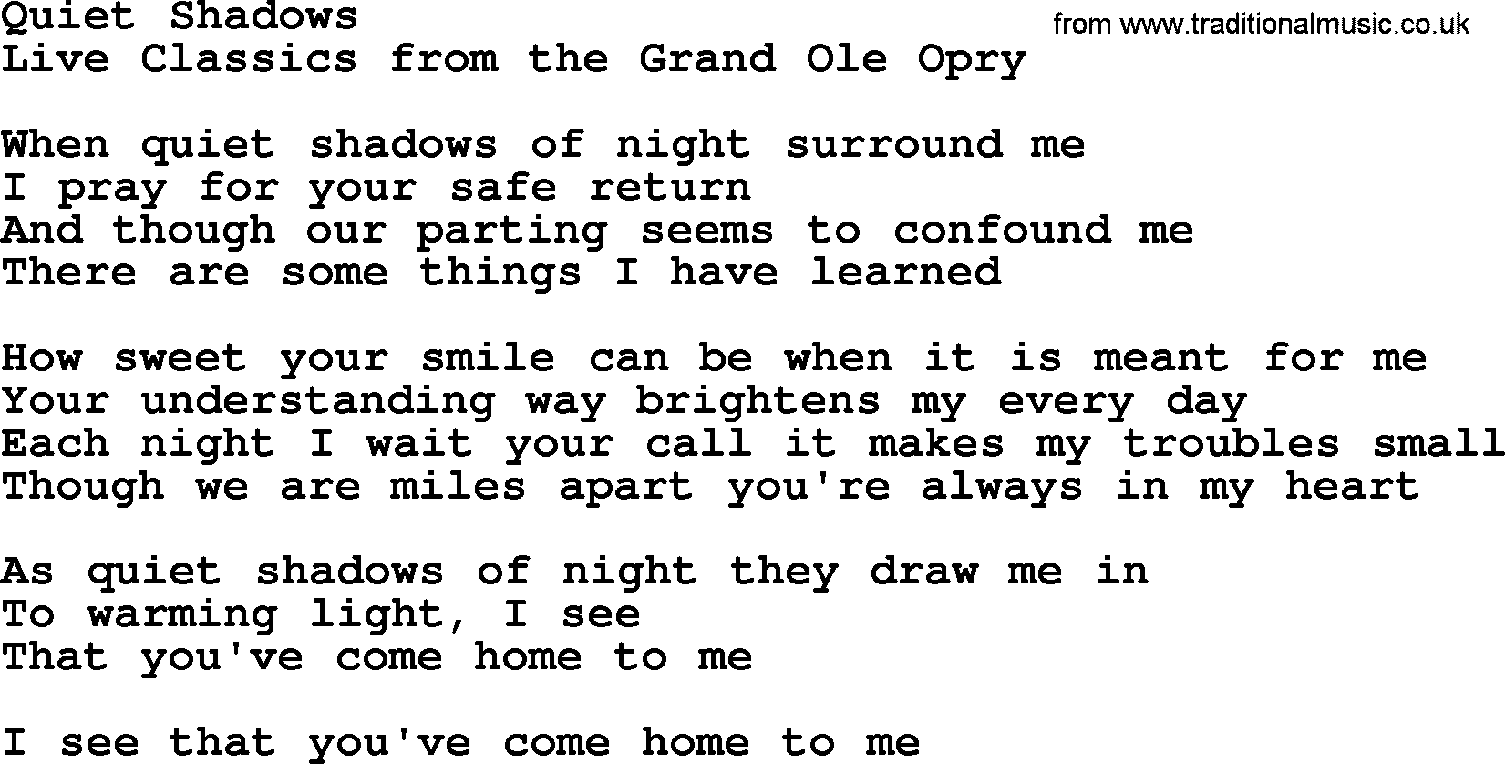 Marty Robbins song: Quiet Shadows, lyrics