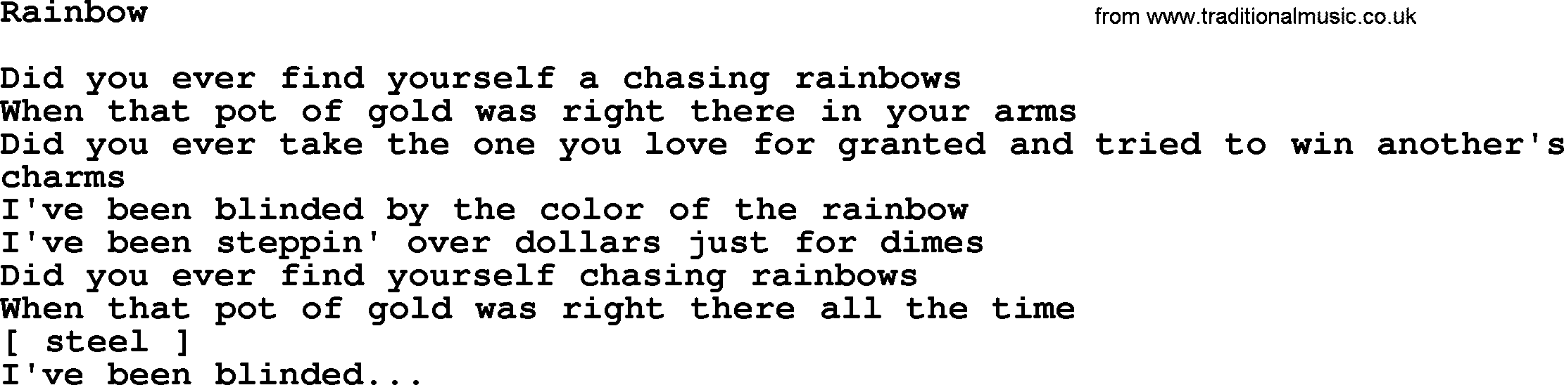 Marty Robbins song: Rainbow, lyrics