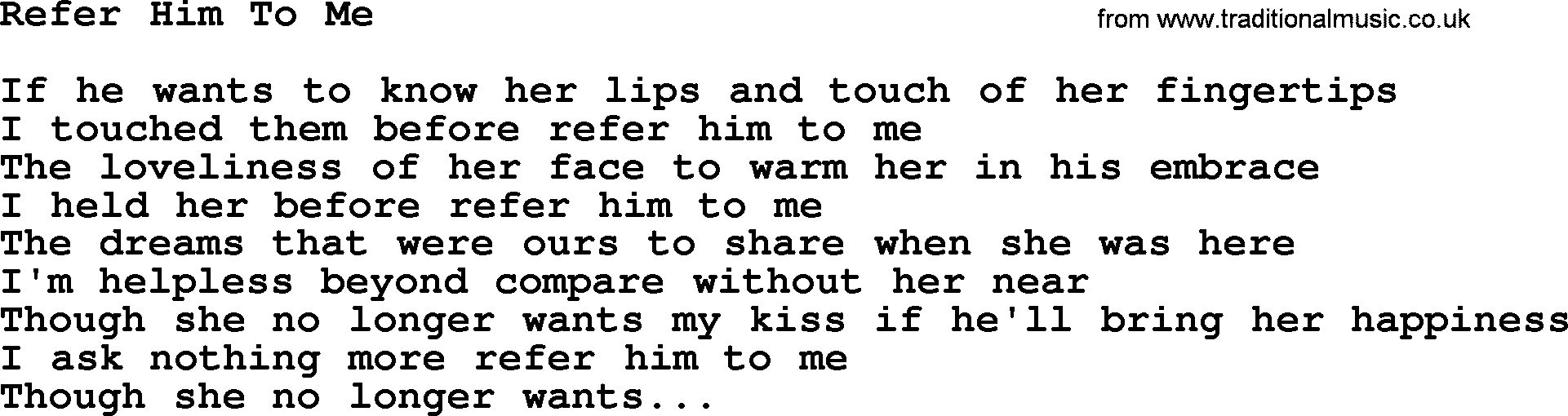 Marty Robbins song: Refer Him To Me, lyrics