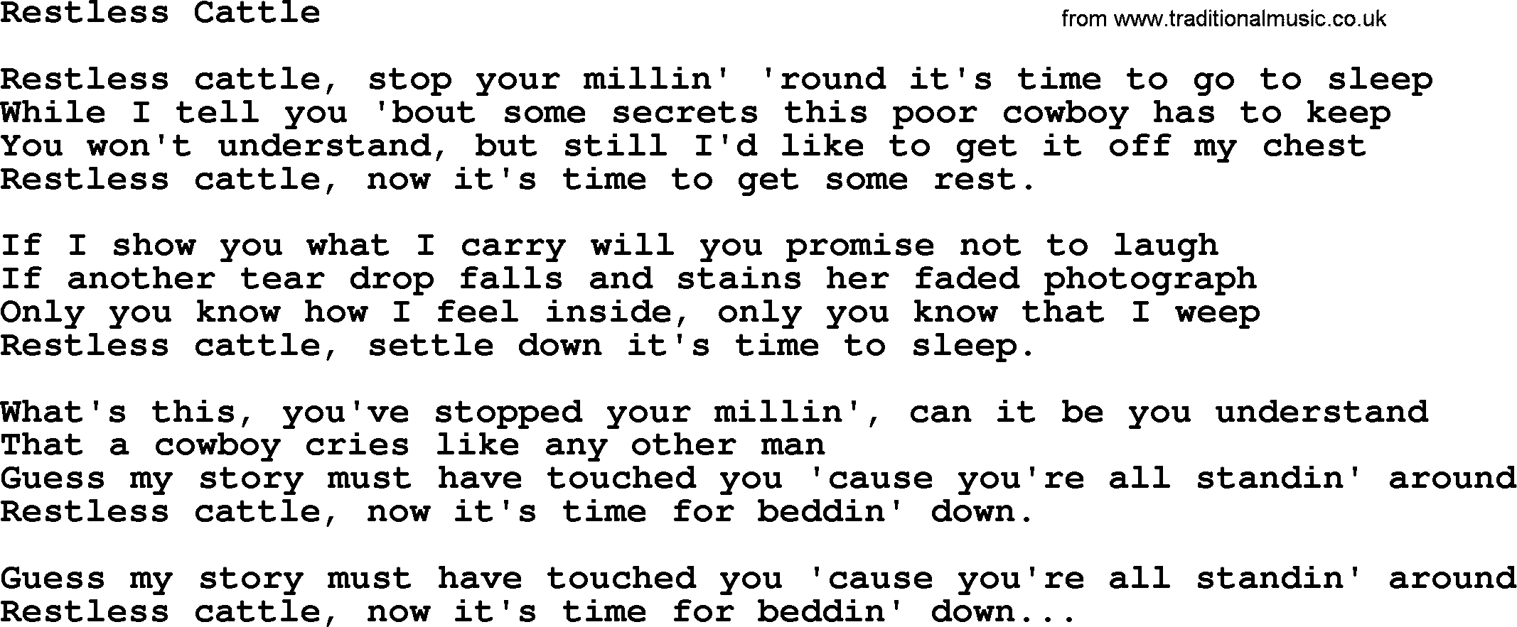 Marty Robbins song: Restless Cattle-, lyrics