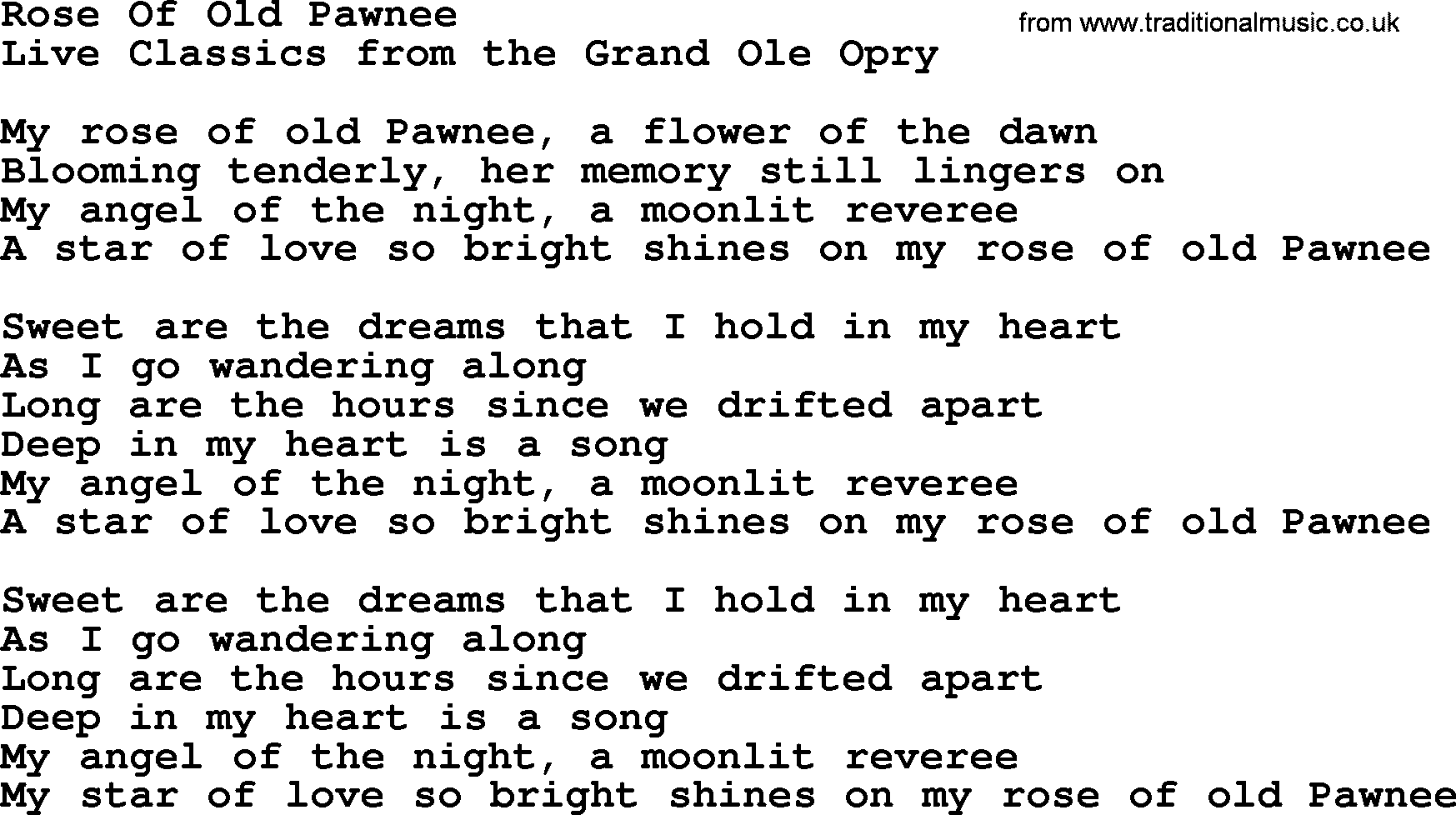 Marty Robbins song: Rose Of Old Pawnee, lyrics