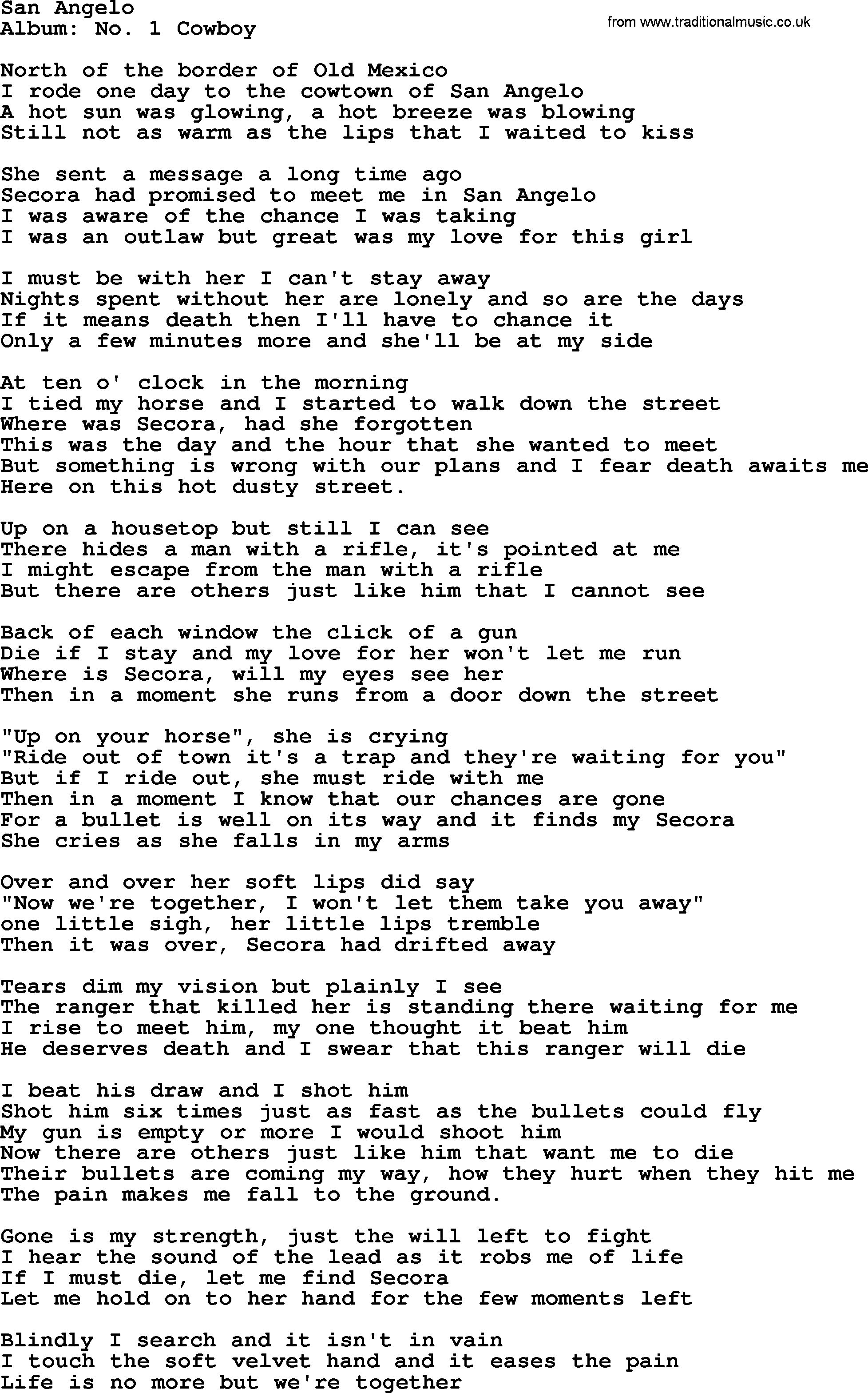 Marty Robbins song: San Angelo, lyrics