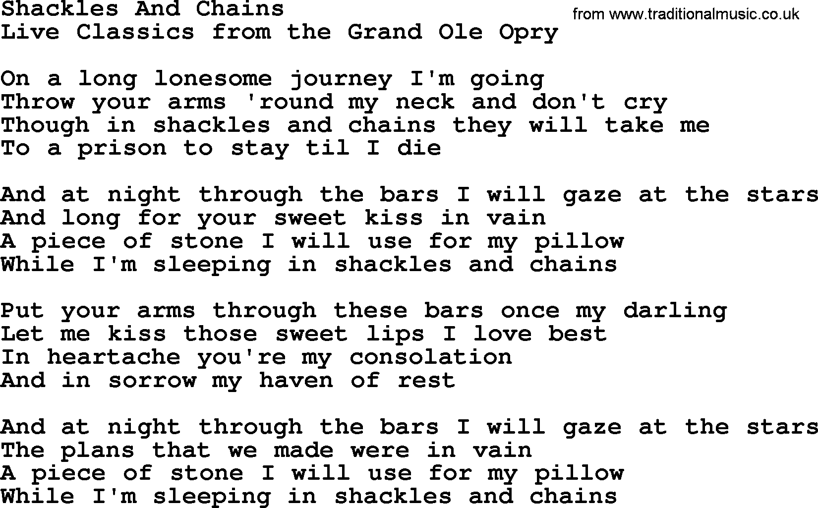 Marty Robbins song: Shackles And Chains, lyrics